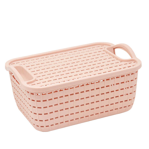 Cesto Caixa Organizadora Com Tampa Multiuso 14,5l Rosa