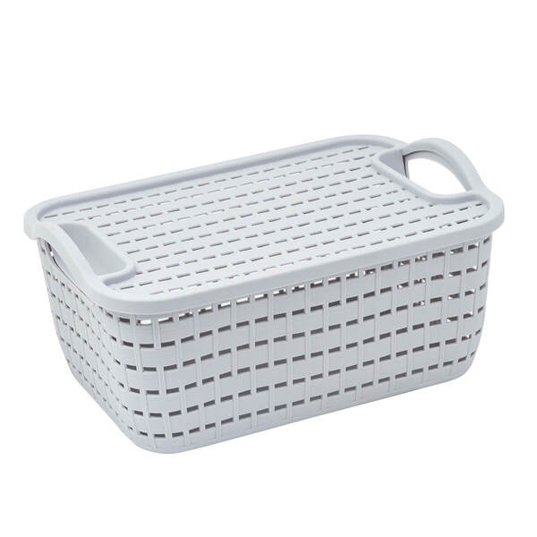 Cesto Caixa Organizadora Com Tampa Multiuso 7,5l Cinza