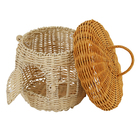 Cesto Organizador com Alças e Tampa Aço e Fibra Vegetal Redondo Bege 25x28x25cm Oikos