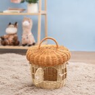 Cesto Organizador com Alças e Tampa Aço e Fibra Vegetal Redondo Bege 25x28x25cm Oikos