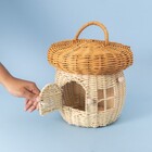 Cesto Organizador com Alças e Tampa Aço e Fibra Vegetal Redondo Bege 25x28x25cm Oikos