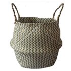 Cesto Com Alcas Em Rattan Branco E Bege D38cm X 33cm