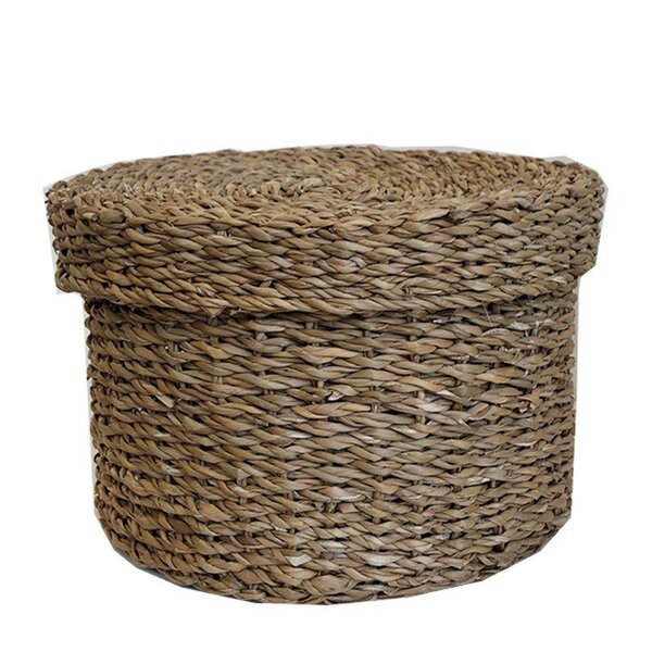 Cesto Com Tampa Palha Natural Seagrass Redondo G Único