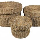 Cesto Com Tampa Palha Natural Seagrass Redondo G Único