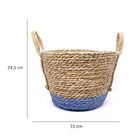 Cesto De  Fibra Natural Seagrass Com Fundo Azul 24 5x31x33 Cm