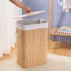 Cesto de Bambu Retangular Bege com Tampa 40x60x30cm Oikos