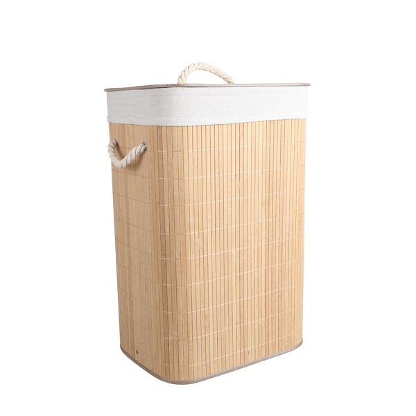 Cesto de Bambu Retangular Bege com Tampa 40x60x30cm Oikos