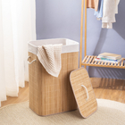 Cesto de Bambu Retangular Bege com Tampa 40x60x30cm Oikos