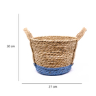 Cesto De Fibra Natural Seagrass Com Fundo Azul 20x27x27 Cm E0