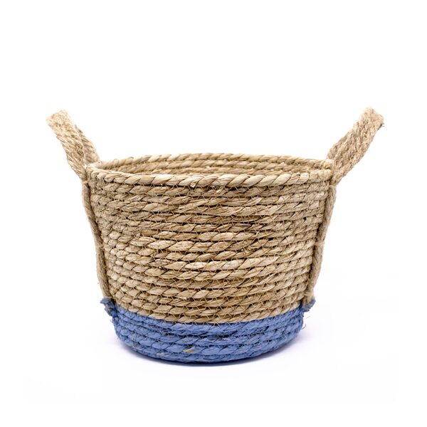 Cesto De Fibra Natural Seagrass Com Fundo Azul 20x27x27 Cm E0
