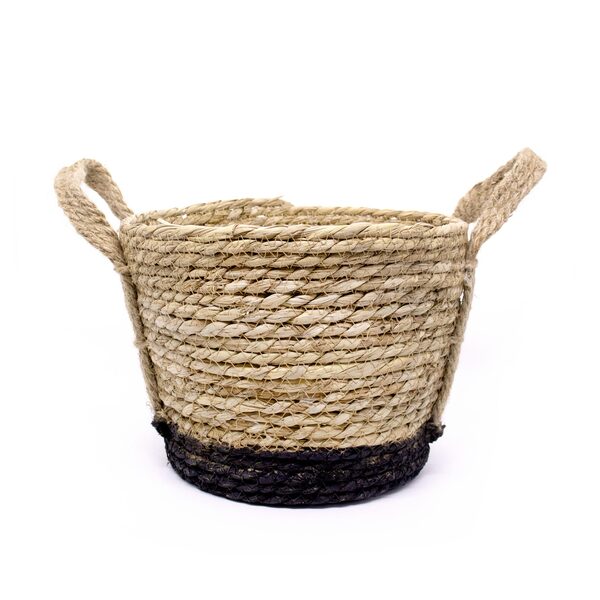 Cesto De Fibra Natural Seagrass Com Fundo Preto 20x27x27 Cm E