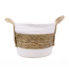 Cesto De Fibra Natural Seagrass Listrado Branco 19x26x26 Cm
