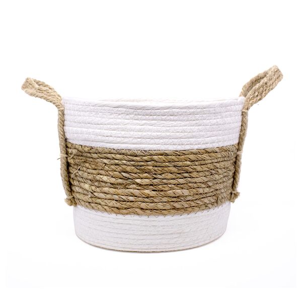 Cesto De Fibra Natural Seagrass Listrado Branco 19x26x26 Cm