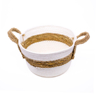Cesto De Fibra Natural Seagrass Listrado Branco 19x26x26 Cm E