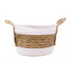 Cesto De Fibra Natural Seagrass Listrado Branco 23x30x30 Cm E