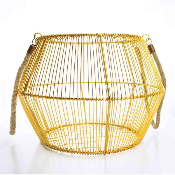 Cesto De Metal Dourado Com Alça De Corda 27x36 Cm - D'rossi