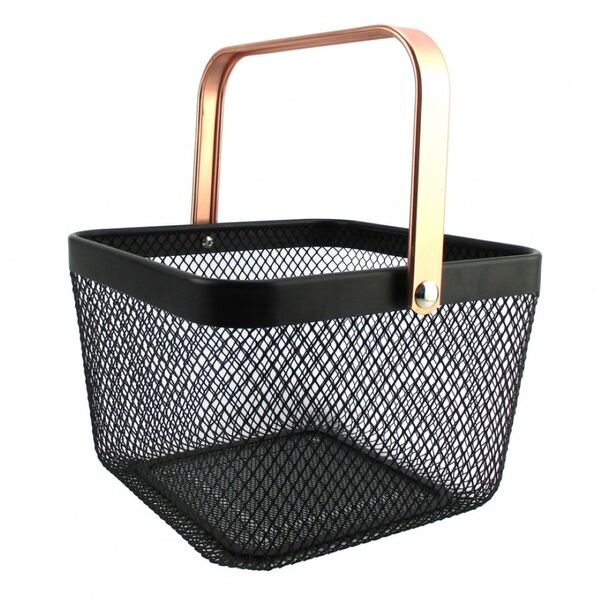 Cesto De Metal Preto Com Alca Dourada