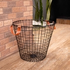 Cesto De Metal Preto Com Alça Em Couro 32x36 Cm - D'rossi