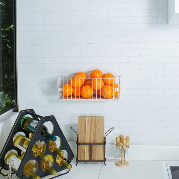 Cesto De Parede Aramado Com Madeira Pequeno Branco