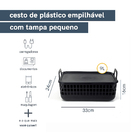 Cesto de Plástico Com Tampa e Alça 9L Preto Oikos