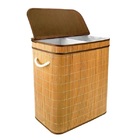 Cesto De Roupa Duplo De Bambu Com Tampa 32x52x60cm Mimo Style