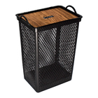 Cesto de Roupa Plástico Preto com Alças 59,2x30x39,5cm 49L Tampa Estilo Madeira Arqplast