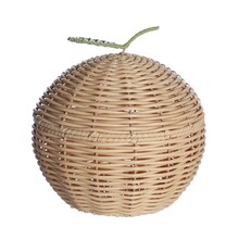Cesto de Vime Redondo com Tampa Maça 22x23x22 Textura Rattan Oikos