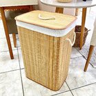 Cesto Em Bambu Com Tampa Retangular Organizador Decorativo