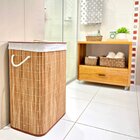 Cesto Em Bambu Com Tampa Retangular Organizador Decorativo