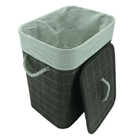 Cesto Em Bambu Escuro E Linho Com Tampa