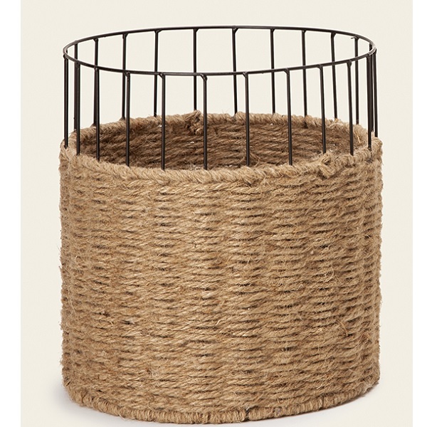 Cesto Em Fibra Natural Com Metal Grande Mart