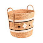 Cesto Fibra Natural Branco e Preto Desenhos 32x27x27cm Floral Atlanta