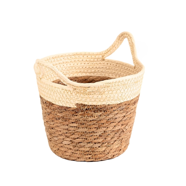 Cesto Fibra Natural e Branco 21x21x26cm Floral Atlanta