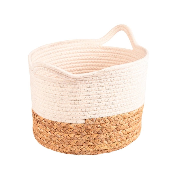 Cesto Fibra Natural e Branco Cestaria 21x30x30cm Floral Atlanta