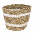 Cesto Fibra Natural e Branco Listrado 14x16x16cm Floral Atlanta