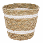 Cesto Fibra Natural e Branco Listrado 20x22x22cm Floral Atlanta