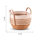 Cesto Fibra Natural e Branco Listrado 28x30x30cm Floral Atlanta
