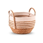 Cesto Fibra Natural e Branco Listrado 31x36x36cm Floral Atlanta
