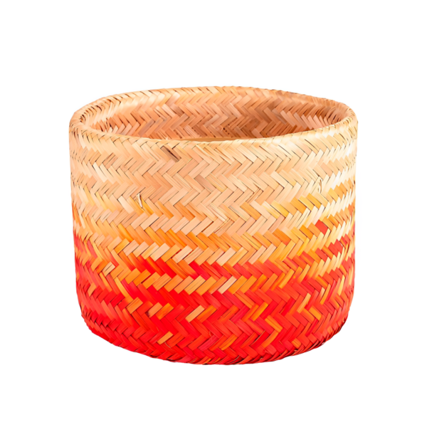 Cesto Fibra Natural e Laranja 28x35x35cm Floral Atlanta