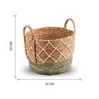 Cesto Fibra Natural e Verde 26x32x32cm Floral Atlanta