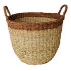 Cesto Fibra Natural Seagrass com Faixa Branca 10L 28x37x37cm Oikos