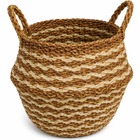Cesto Fibra Natural Seagrass com Listra Branca 10L 30x38x38cm Oikos