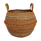 Cesto Fibra Natural Seagrass com Listra Preta 10L 30x38x38cm Oikos