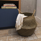 Cesto Organizador de Fibra Natural Seagrass Marrom Redondo com Alças 50,7L 37x37x37cm Oikos