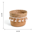 Cesto Fibra Palha Cusco Redondo Franjas 3,8L 12x18x18cm Alluria