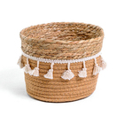 Cesto Fibra Palha Cusco Redondo Franjas 6,4L 16x20x20cm Alluria