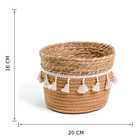 Cesto Fibra Palha Cusco Redondo Franjas 6,4L 16x20x20cm Alluria