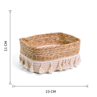 Cesto Fibra Palha e Creme Lima Franjas 4,3L 11x17x23cm Alluria