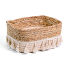 Cesto Fibra Palha e Creme Lima Franjas 4,3L 11x17x23cm Alluria