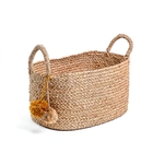 Cesto Fibra Palha Trujillo Pompom 10,4L 16x21x31cm Alluria
